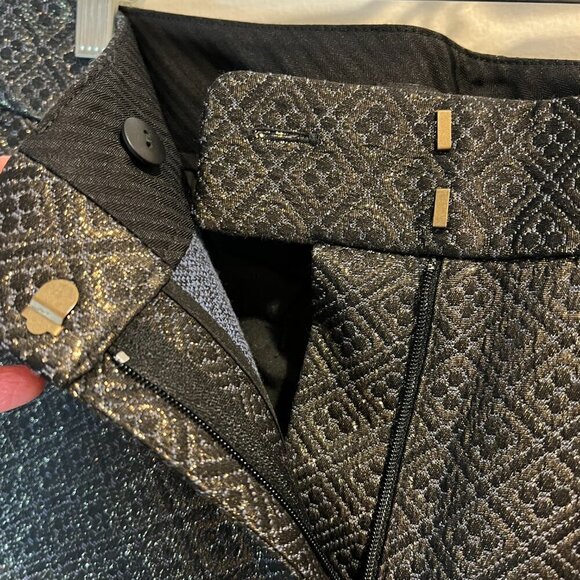 NWT Ann Taylor LOFT Shiny Gold Brocade Jacquard Marisa Ankle Pants, Size 8 - Picture 3 of 16